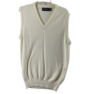 Par Four‎ Sweater Vest Mens Medium Ivory V Neck Golf Preppy Sportswear